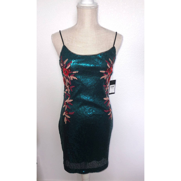 GUESS Juju Green Sequin Floral Mini Cocktail Dress - S - Picture 2 of 7